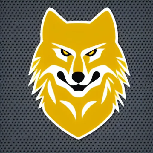 Image similar to a yellow wolf logo, only head, white background, sports logo, high school mascot, simplistic,