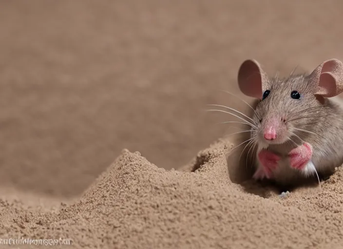 Image similar to dslr photo still of a mouse inside a perfect sandcastle, 8 k, 8 5 mm f 1. 4