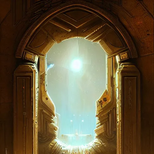 Image similar to hyper realistic ornate sci - fi double door by darek zabrocki