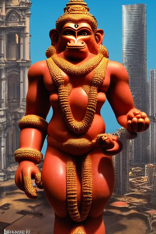 Image similar to high quality 3 d baroque biomorphic hanuman! buildings in mumbai!! centre, highly detailed, cinematic smooth, berenice abbott & john j. park, dramatic morning light, wide shot, high angle, uhd 8 k, sharp focus