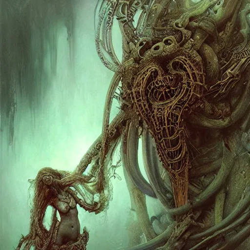 Prompt: biomechanical medusa by gustave dore and gustave moreau and beksinski and giger and craig mullins and jeremy mann