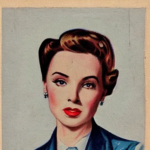 Image similar to “Jodie Comer portrait, color vintage magazine illustration 1950”