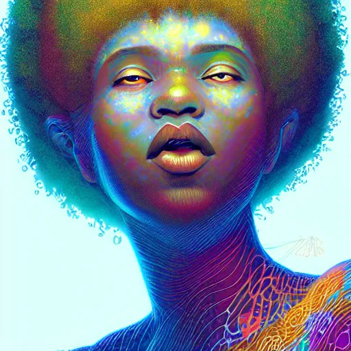 Image similar to afro goddess inside matrix deepdream radiating a glowing aura stuff loot legends stylized digital illustration video game icon artstation lois van baarle, ilya kuvshinov, rossdraws,