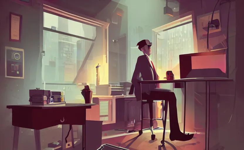 Image similar to detective in office, james gilleard, print, game art