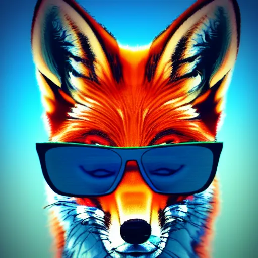 Prompt: vaporwave fox wearing sunglasses. 1 0 8 megapixels, cinematic lighting.