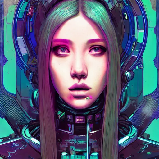 Image similar to portrait painting of a cyberpunk olivia hye from loona, sharp focus, award - winning, trending on artstation, masterpiece, highly detailed, intricate. art by josan gonzales and moebius and deathburger