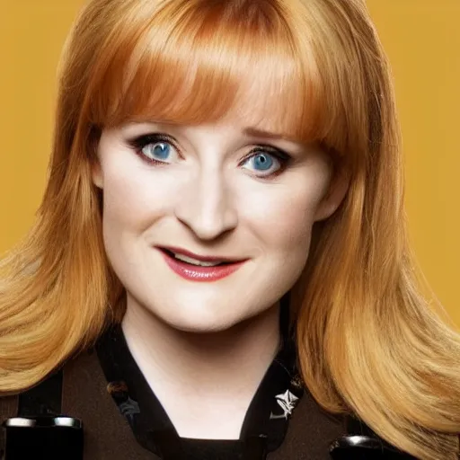 Image similar to Melissa Rauch as captain Kathryn Janeway of star trek Voyager