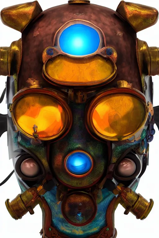 Image similar to colorful vivid steampunk mask minimalist fantasy art robot ninja helmet, global illumination ray tracing hdr fanart arstation by sung choi and eric pfeiffer and gabriel garza and casper konefal radiating a glowing aura