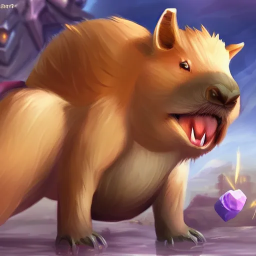 Prompt: league of legends splash art of a Capybara