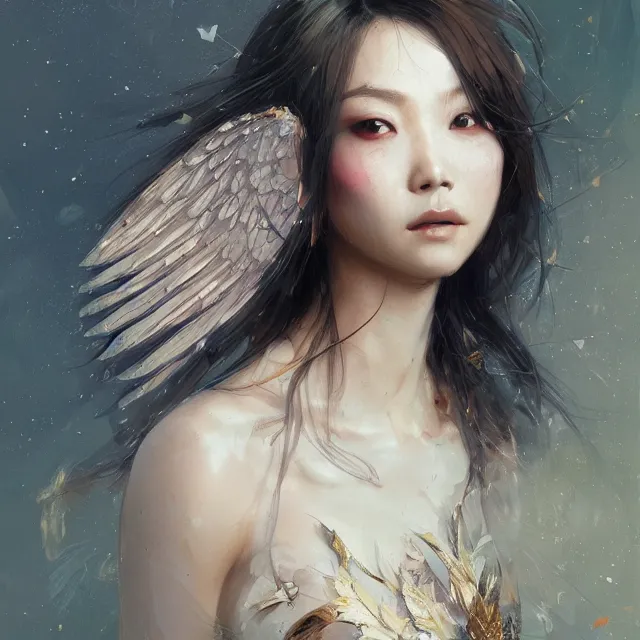 Image similar to very beauty girl asian, wings, angel hyper detailed, insane details, intricate, elite, elegant, luxury, by ismail inceoglu dragan bibin hans thoma greg rutkowski alexandros pyromallis rene maritte illustrated, perfect face, fine details, realistic shaded, fine - face, pretty face, artstation