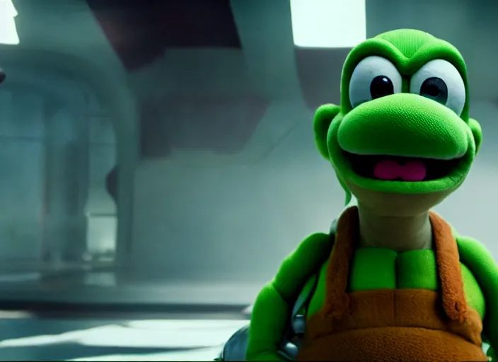 Image similar to film still of yoshi in the new sci - fi movie, 8 k