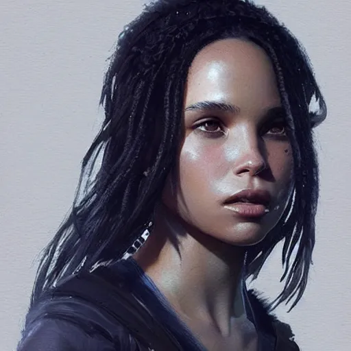 Prompt: “ portrait of zoe kravitz by greg rutkowski, young, attractive, highly detailed portrait, scifi, digital painting, artstation, concept art, smooth, sharp foccus ilustration, artstation hq ”