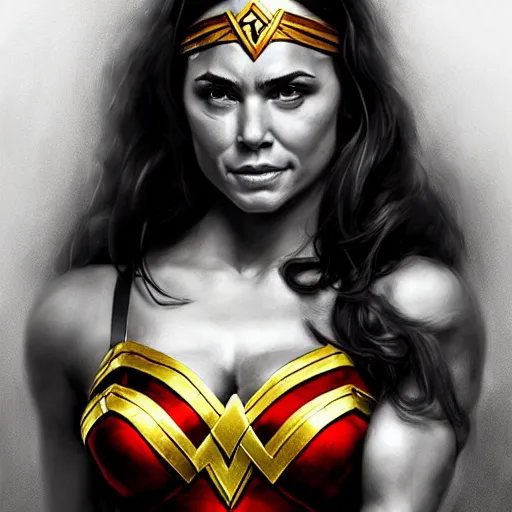 Image similar to danny devito in cosplay costume as wonder woman, digital painting, extremely detailed, 4 k, intricate, brush strokes, mark arian, artgerm, bastien lecouffe - deharme