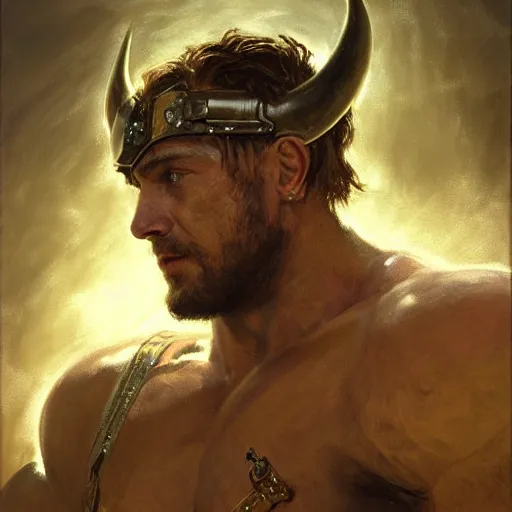 Image similar to handsome portrait of a spartan guy bodybuilder posing, radiant light, caustics, war hero, metal gear, steel bull run, by gaston bussiere, bayard wu, greg rutkowski, giger, maxim verehin