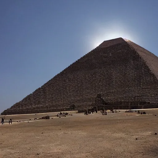 Image similar to Aztec pyramid, during an eclipse, with fires raging around