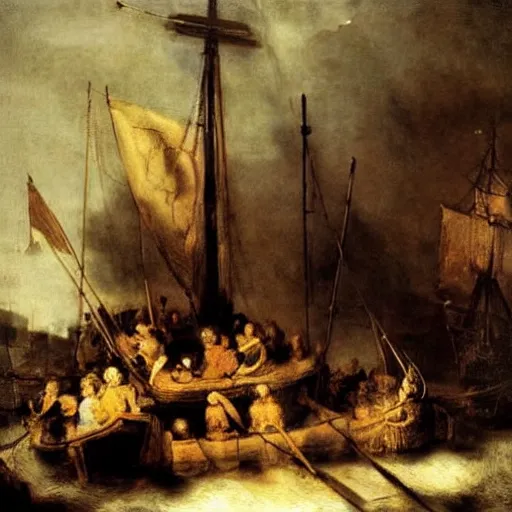 Prompt: Gathering of the shipgirls.Painting by Rembrandt