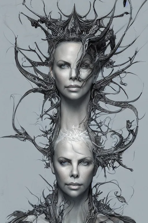 Image similar to Charlize Theron as Venus flytrap, intricate, highly detailed, smooth, artstation, digital illustration by Ruan Jia and Mandy Jurgens and Artgerm and Wayne Barlowe and Greg Rutkowski and Zdislav Beksinski