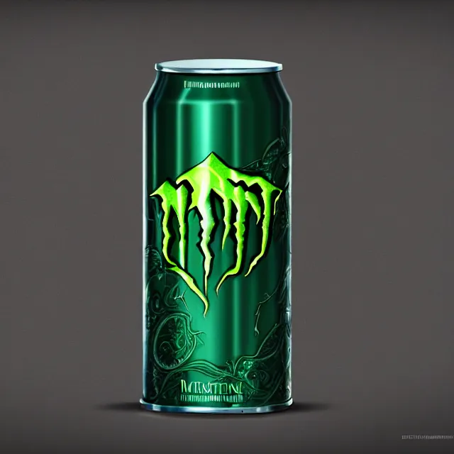 Image similar to aluminian can of monster energy drink, intricate and elegant, highly detailed, digital painting, artstation, concept art, smooth and sharp focus, illustration