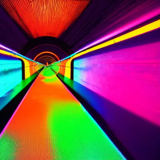 Image similar to mirror tunnel colored laser show, 8 k