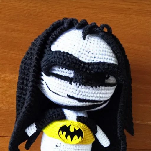 Image similar to crochet doll of snoop dog as batman