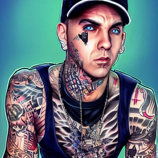 Image similar to Travis barker in the style of gta san andreas in the style of artgerm, rossdraws