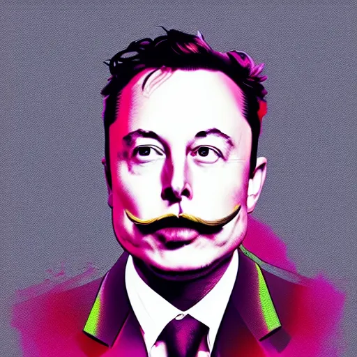 Prompt: Elon Musk in a suit wearing a moustache, digital art, pop art