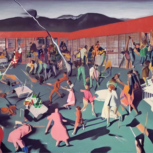 Prompt: having a cool party, painting by neo rauch, highly detailed