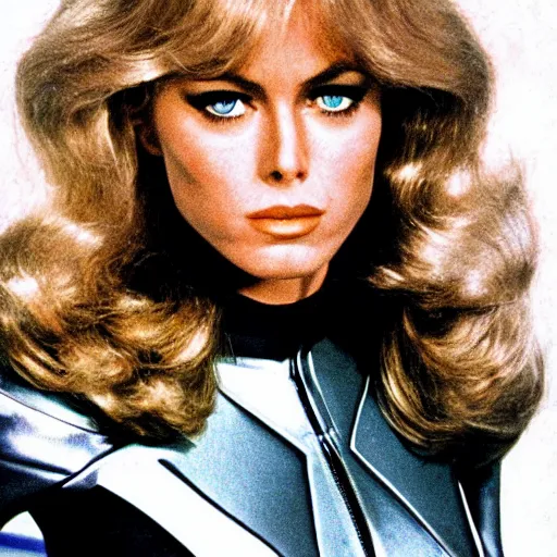 Image similar to farrah fawcett as black widow in the avengers ( 1 9 7 8 ), detailed face