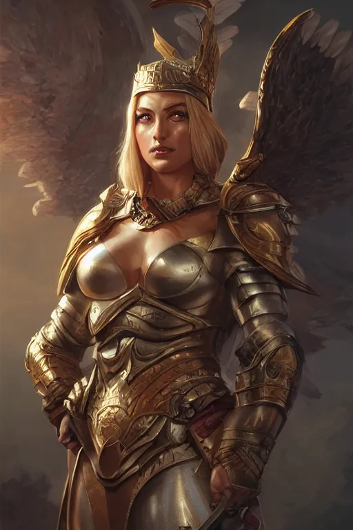 Image similar to amazon valkyrie athena, d & d, fantasy, portrait, highly detailed, headshot, digital painting, trending on artstation, concept art, sharp focus, illustration, art by artgerm and greg rutkowski and magali villeneuve