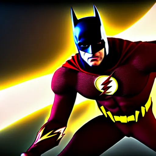 Image similar to ultra detailed fight between batman and the flash, unreal engine, extremely detailed, epic, dark