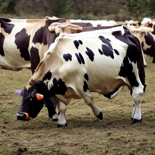 Image similar to 21 cows savagely dancing