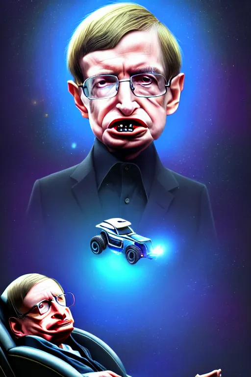 Image similar to a ultradetailed beautiful panting of stephen hawking in rocket league game, high detailed face, anatomically correct, by ilya kuvshinov, greg rutkowski and makoto shinkai, trending on artstation