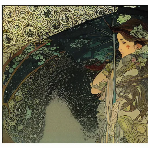 Image similar to rain wind torrential downpour euclid monster of the elements by alphonse mucha yoji shinkawa victo ngai 8 0 s cartoon heavy metal hyperdetailed intricate beautiful interwoven fibers of death