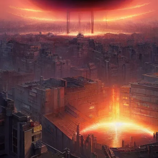 Image similar to black hole rising above city, city destroyed by shockwave, black hole with accretion disс, digital art, art by stefan koidl, brock hofer, marc simonetti