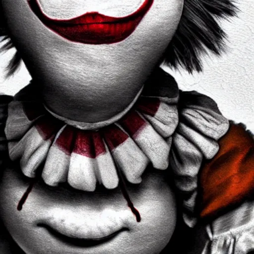 Prompt: pennywise in the style of chucky, realistic photo, well detailed, trend in artstation, 8k