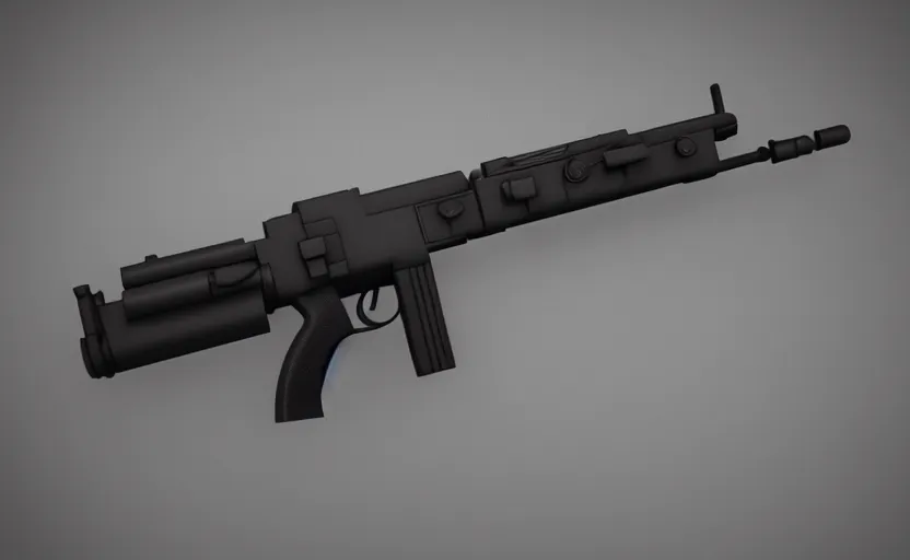 Image similar to modern submachine gun, design concept art, minimalist, studio lighting, 3d render, octane render