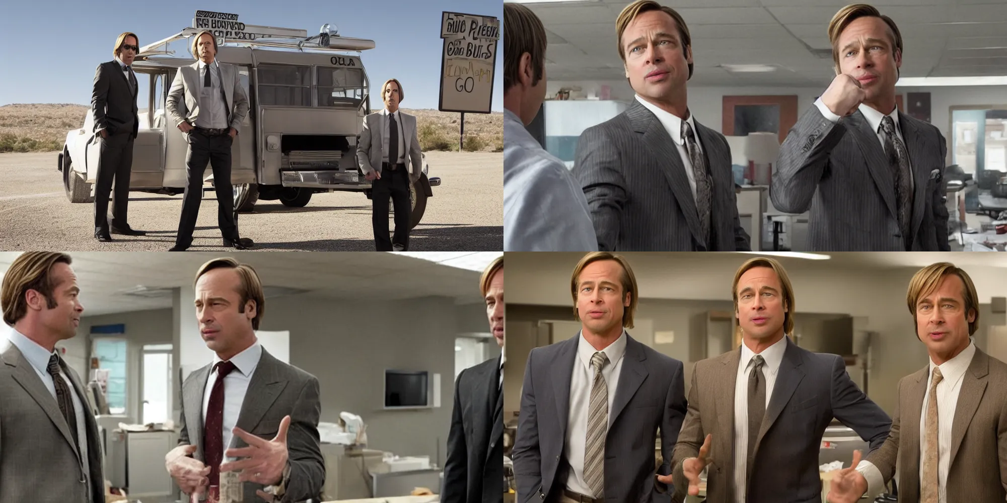 Prompt: Brad Pitt as Saul Goodman in Better Call Saul, film footage