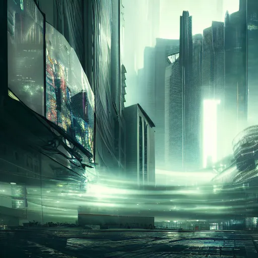 Prompt: a giant terrifying cyber data destroying a dystopian city, cyberpunk, sharp focus, dynamic lights, still, photograph, hyper realistic, masterpiece, octane render, rendered, 3 d, cinematic, cinematic lighting, dramatic lighting, highly detailed, intricate details, texture, cinematic composition, by donglu yu and kevin jick and eddie del rio