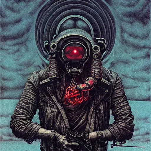 Prompt: motorbiker from hell, by beksinski and tristan eaton, dark neon trimmed beautiful dystopian digital art