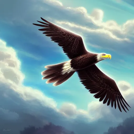 Image similar to an eagle fly through a cloud world, cloud palace, cloud castles, artstation