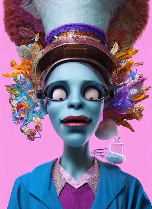 Prompt: an anthropomorphic beautiful female scientist portrait blowing a bong wearing colourful robe, fine art, wizard hat, award winning, intricate, elegant, sharp focus, octane render, hyperrealistic, wizard hat cinematic lighting, highly detailed, digital painting, 8 k concept art, art by jamie hewlett and z. w. gu, masterpiece, trending on artstation, 8 k