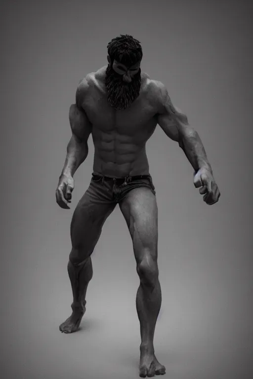 Prompt: a single muscular man wearing torn clothes, looking to the right, profile picture, hyperrealistic, concept art, octane render, unreal engine 5, trending on artstation, high quality, highly detailed, 8 k, dramatic lighting, cinematic, high coherence, anatomically correct, five fingers, digital art, seductive, black and white, big beard