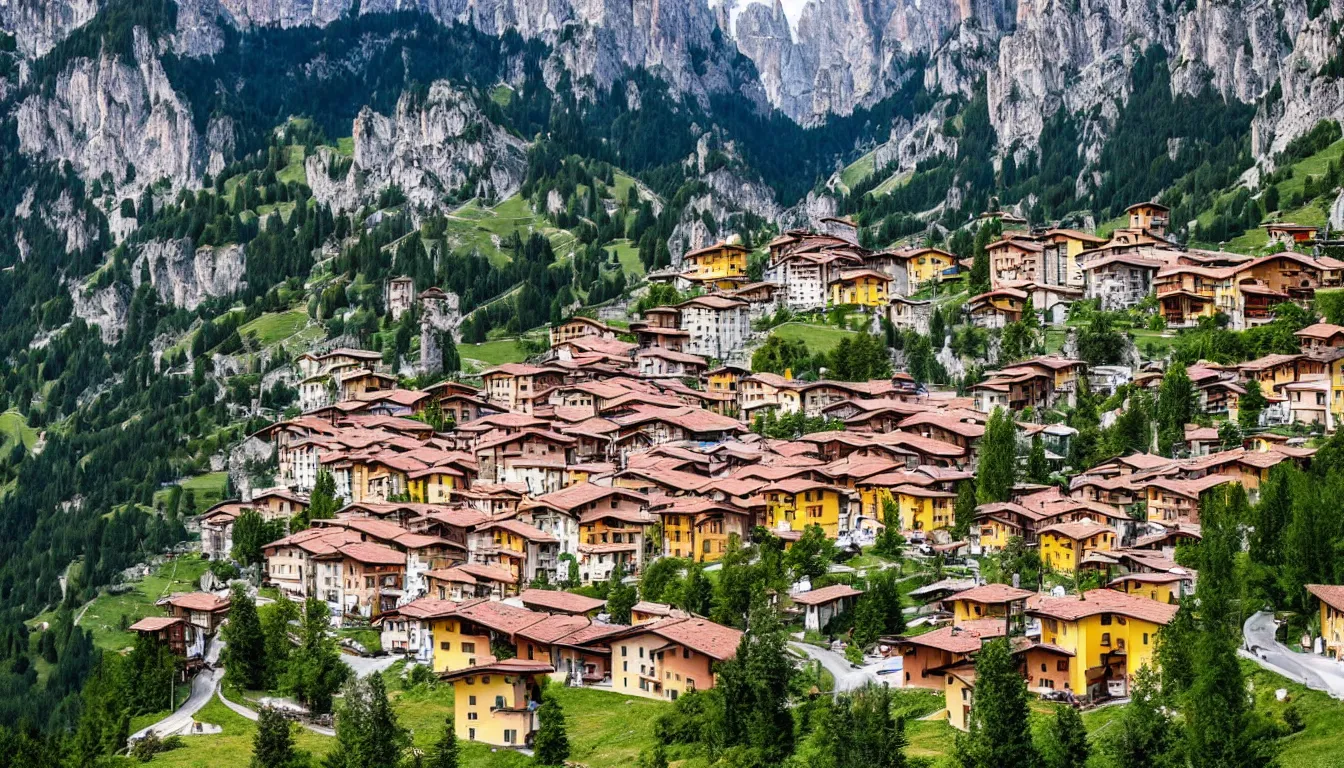 Image similar to an italian town in the dolomites mountains