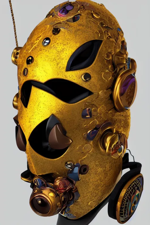 Image similar to colorful vivid steampunk mask minimalist fantasy art robot ninja helmet, global illumination ray tracing hdr fanart arstation by sung choi and eric pfeiffer and gabriel garza and casper konefal