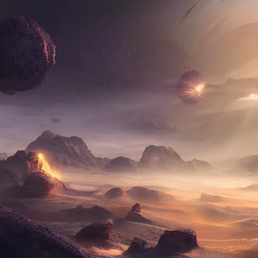 Image similar to sci - fi landscape, concept art, trending on, volumetric lighting, epic composition