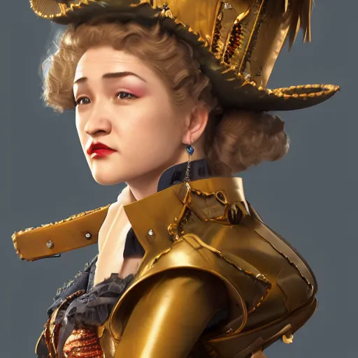 Image similar to julia garner starring as a steampunk burlesque pirate queen, made by stanley artgerm lau, wlop, rossdraws, artstation, cgsociety, concept art, cgsociety, octane render, trending on artstation, artstationhd, artstationhq, unreal engine, 4 k, 8 k