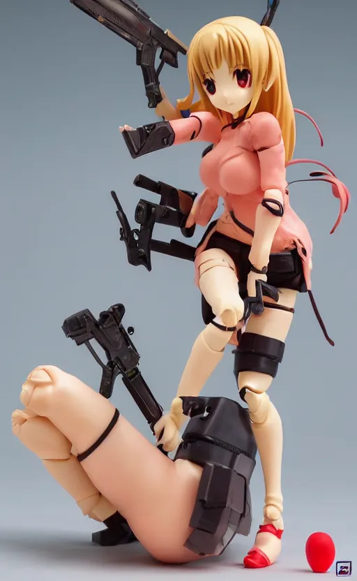 Prompt: marginal operation manga, toy photo, realistic face, blood splatter, portrait of the action figure of a tan girl, anime character anatomy, 3d printed, plastic and fabric, figma by good smile company, collection product, desert background, realistic ak47, 70mm lens, hard surfaces, photo taken by professional photographer, trending on Twitter, symbology, 4k resolution, low saturation, realistic military gear