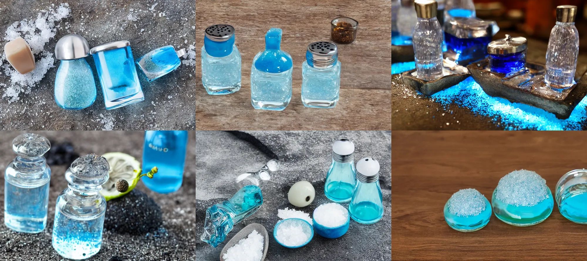 Prompt: blue lagoon, salt and pepper shakers