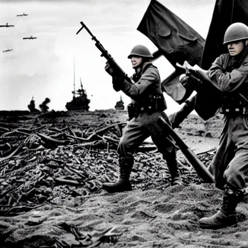 Image similar to wwii, black and white, photography, superheroes and marines on d - day