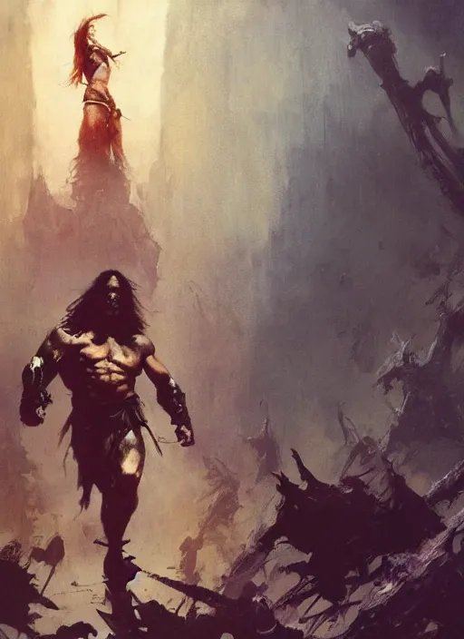 Image similar to conan the barbarian, intricate, elegant, highly detailed, vivid colors, john park, frazetta, sparth, ruan jia, jeffrey catherine jones